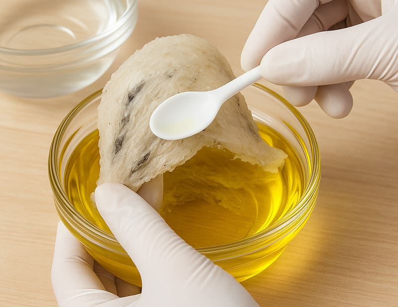 nhặt lông yến bằng dầu ăn
